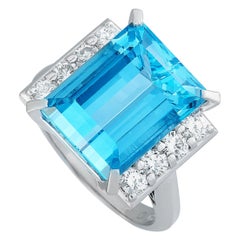 Mikimoto Platinum 0.69 Carat Diamond and Aquamarine Ring