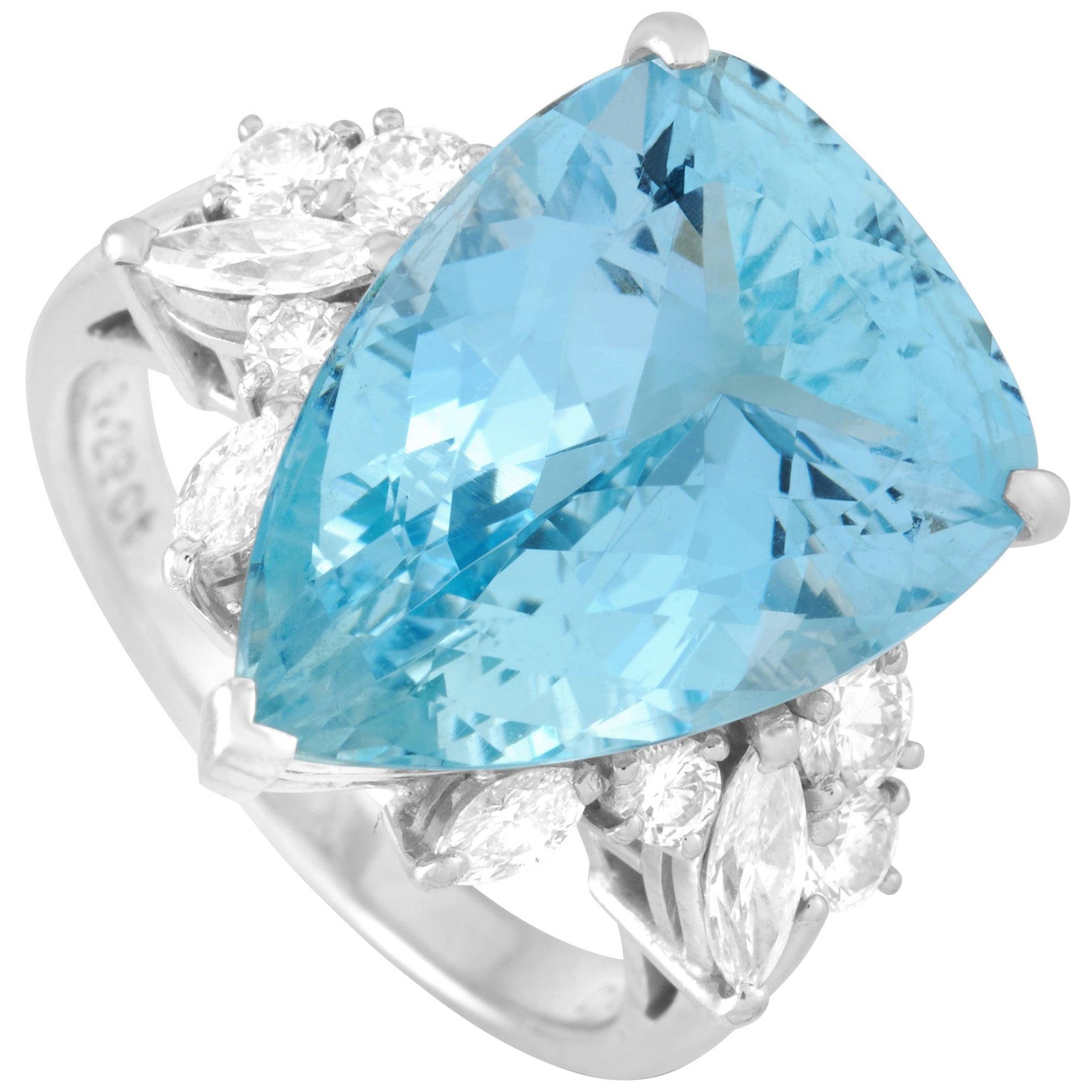Mikimoto Platinum 0.77 Carat Diamond and Aquamarine Ring