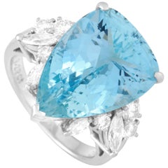 Mikimoto Platinum 0.77 Carat Diamond and Aquamarine Ring