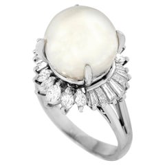 Mikimoto Platinum 1.06 Carat Diamond and White Pearl Ring