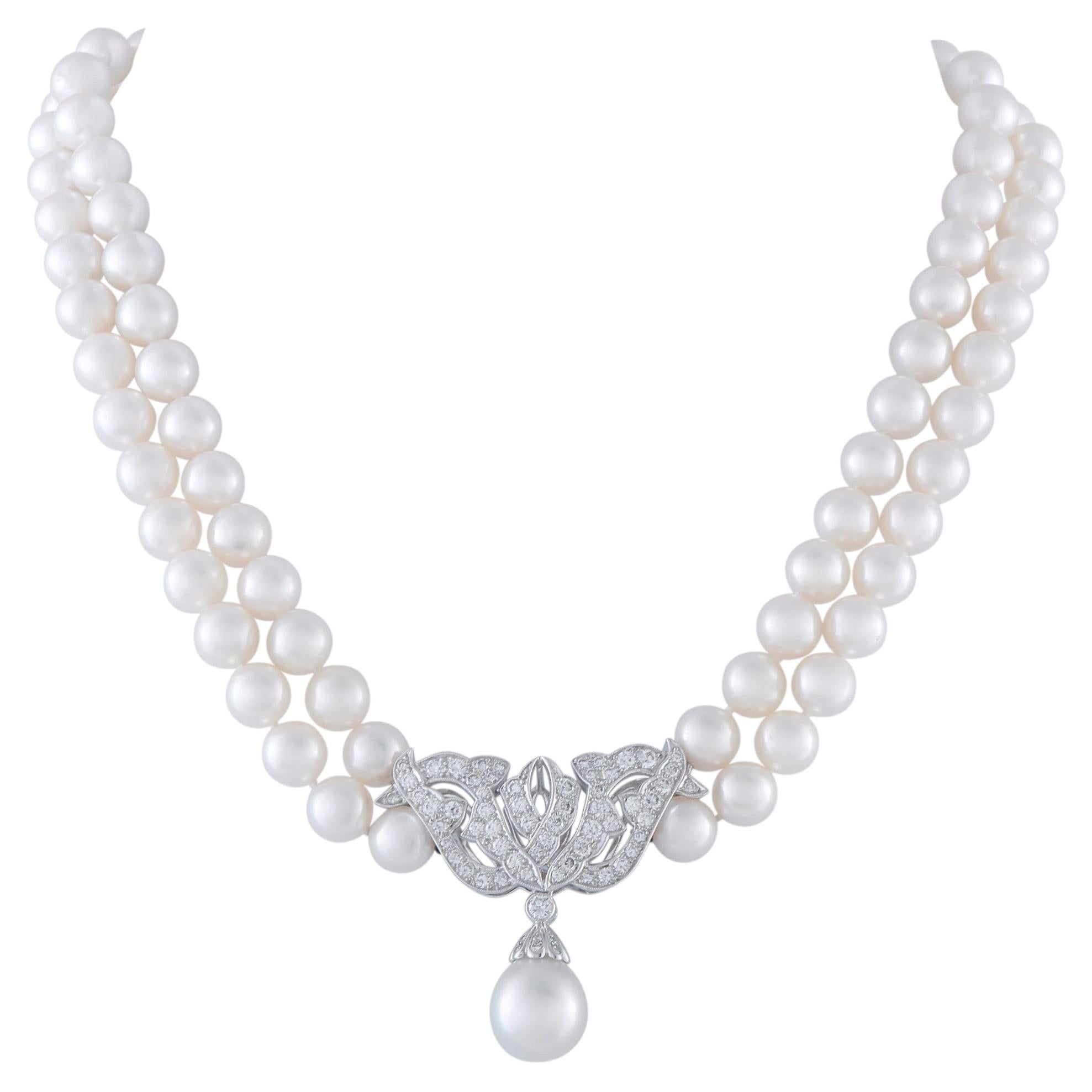 Mikimoto Collana a doppio filo con diamanti e perle in platino da 2,25 carati MI54-022026