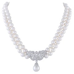 Mikimoto Platin 2,25ct Diamant und Perle Doppelstrang Halskette MI54-022026