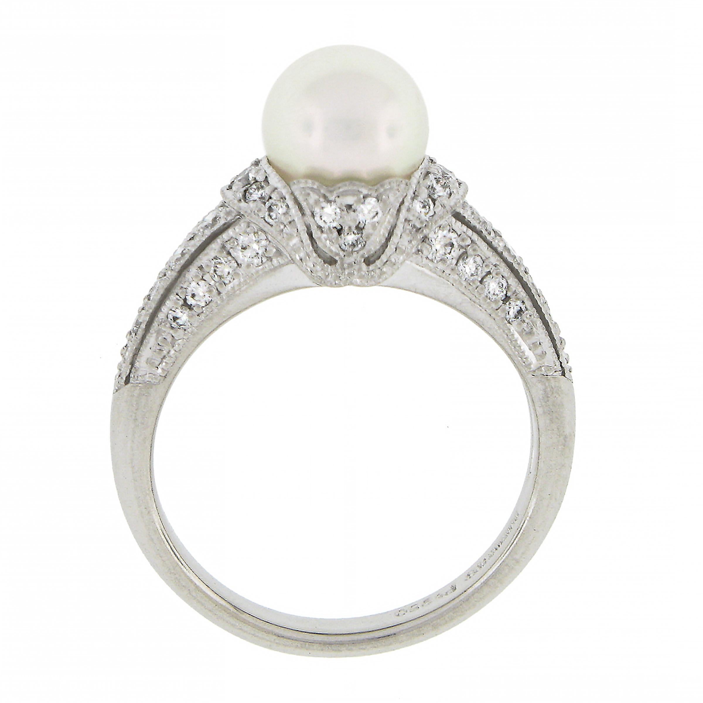 Mikimoto Platinum 7.6mm White Pearl Solitaire Ring w/ .50ctw Diamond Accents 4