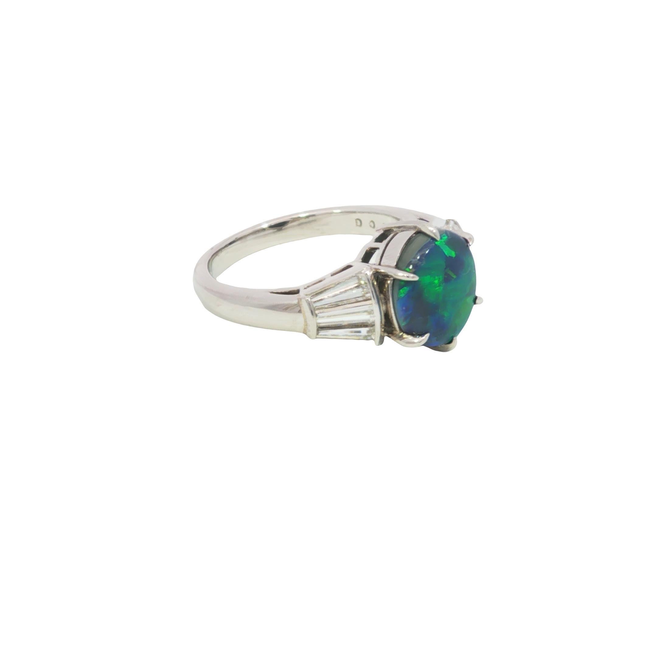 Mikimoto Platin Schwarzer Opal Verlobungsring Baguetteschliff Akzente ~1,64ct Opal (Ovalschliff) im Angebot