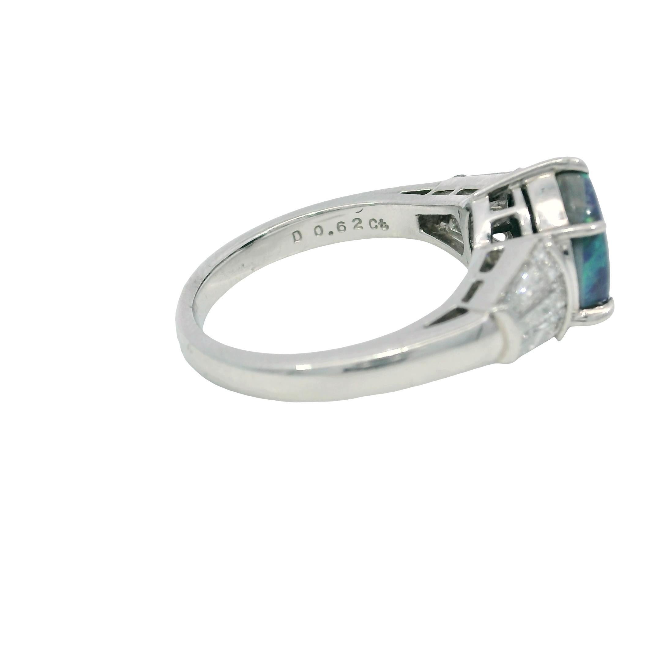 Mikimoto Platin Schwarzer Opal Verlobungsring Baguetteschliff Akzente ~1,64ct Opal Damen im Angebot