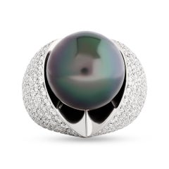 Mikimoto Platinum Black Pearl and Diamond Ring