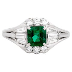 Mikimoto Platinum Green Emerald and Diamond Ring
