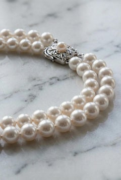 Mikimoto Premium Quality pink hue highest luster+ Akoya Pearl & Diamond Necklace