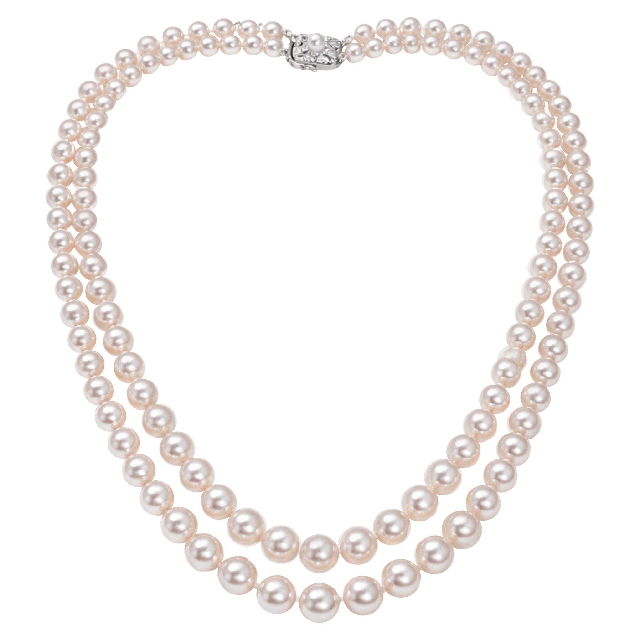 Mikimoto, collana di perle Akoya e diamanti di qualità premium con tonalità rosa e massima lucentezza in vendita