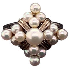 Mikimoto Ring Sterling Silver 3.49 Gr Pearls