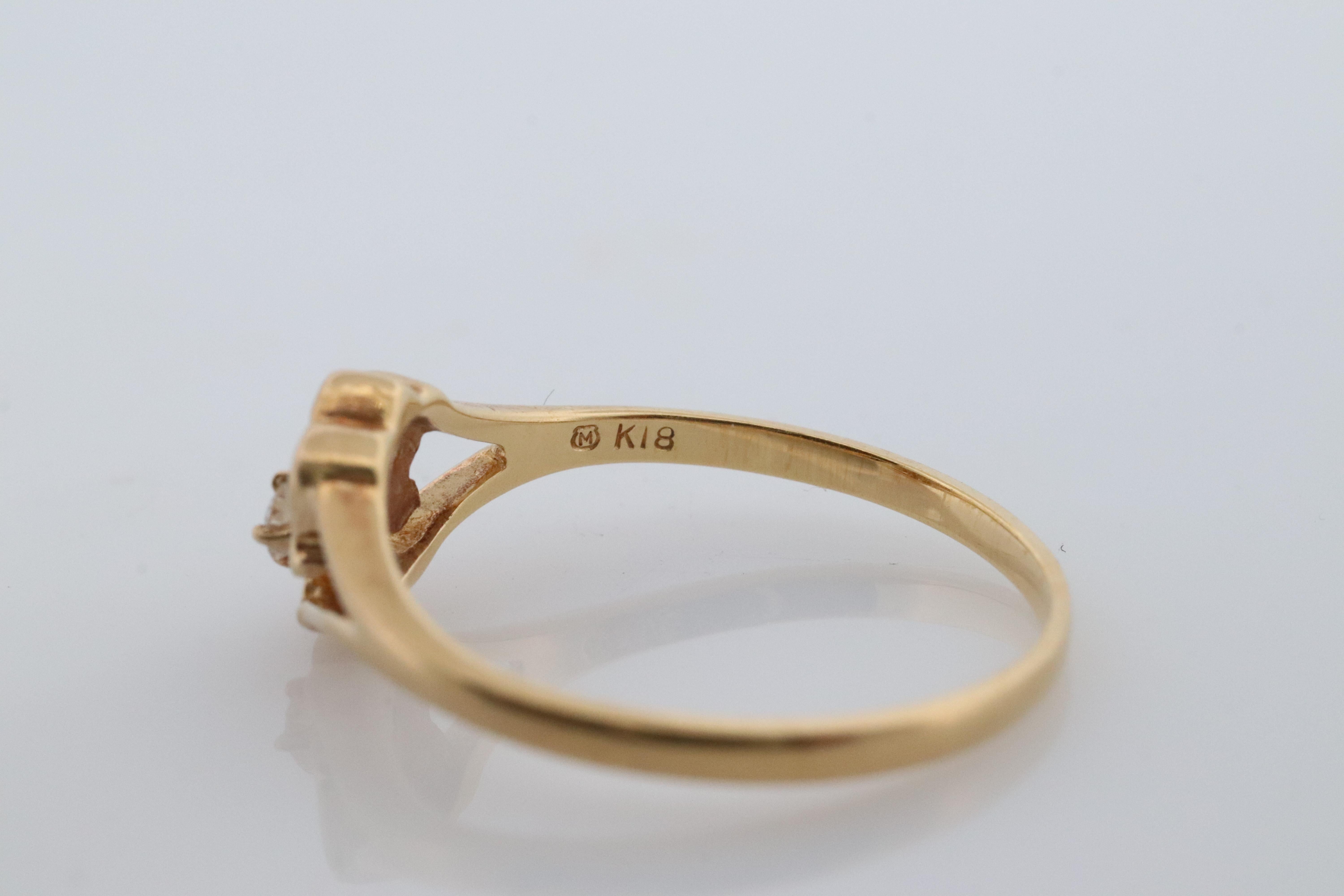 Mikimoto Ring. Vintage 18k Gold Mikimoto Dainty Diamond Ring. In Good Condition For Sale In Port Charlotte, FL