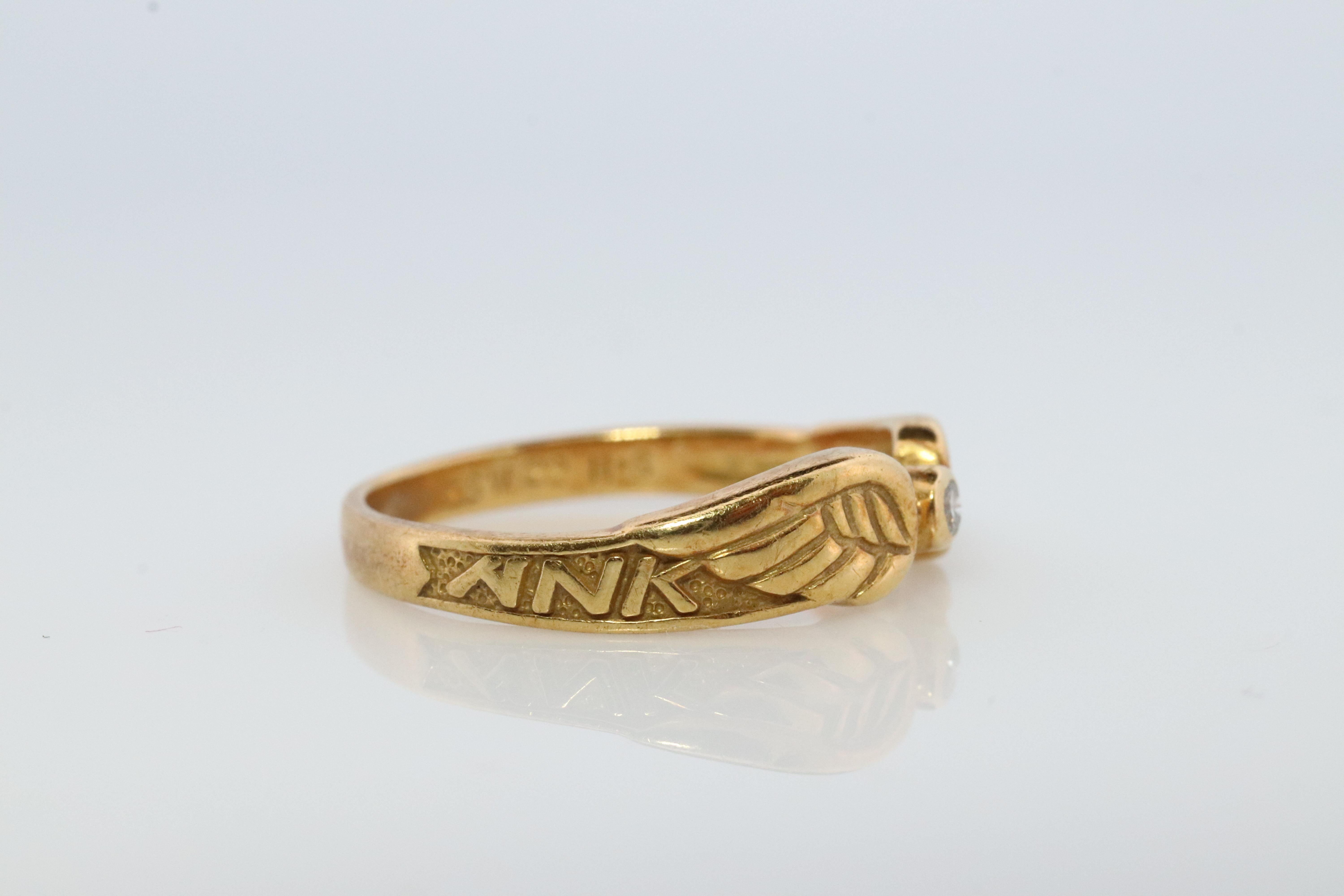Round Cut Mikimoto Ring. Vintage 18k Gold Mikimoto Diamond Wings ring. Mikimoto Diamond For Sale
