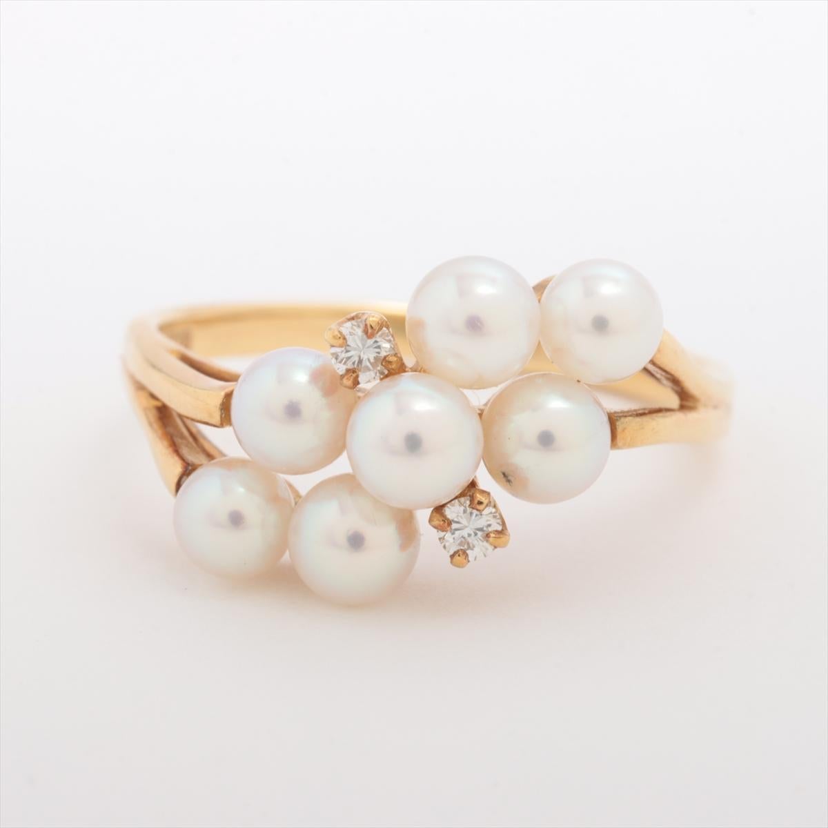 Modern Mikimoto Ring. Vintage 18k Gold Mikimoto Pearl and Diamond Cluster. Vines Grapes For Sale