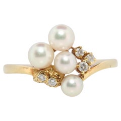 Mikimoto Ring. Vintage 18k Gold Mikimoto Pearl and Diamond Cluster. Vines Grapes