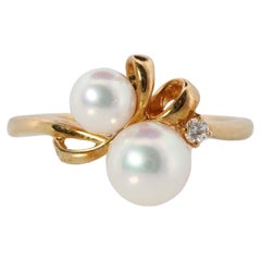 Anneau de Mikimoto. Grappe de perles et de diamants vintage en or 18k Mikimoto. Vignes Raisins