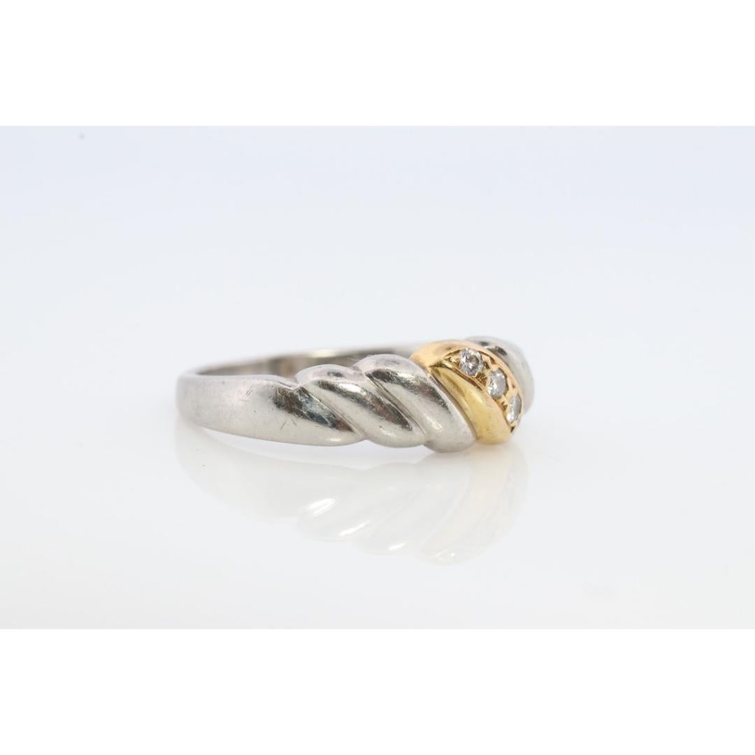 Round Cut Mikimoto Ring. Vintage Platinum 18k Mikimoto Diamond Bezel set ring. Mikimoto For Sale