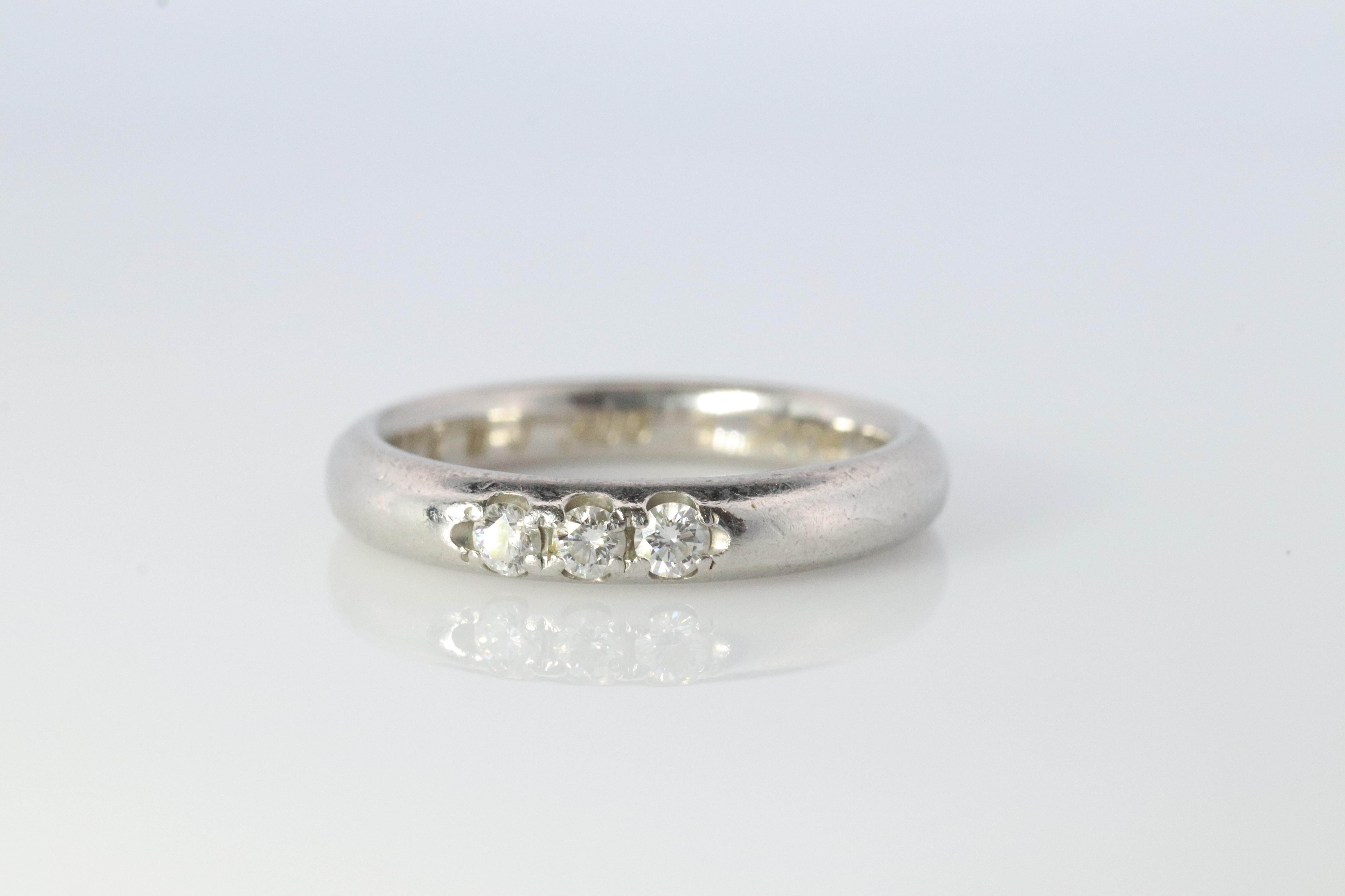 Modern Mikimoto Ring. Vintage Platinum Mikimoto Diamond Bezel set band. Mikimoto PT950 For Sale