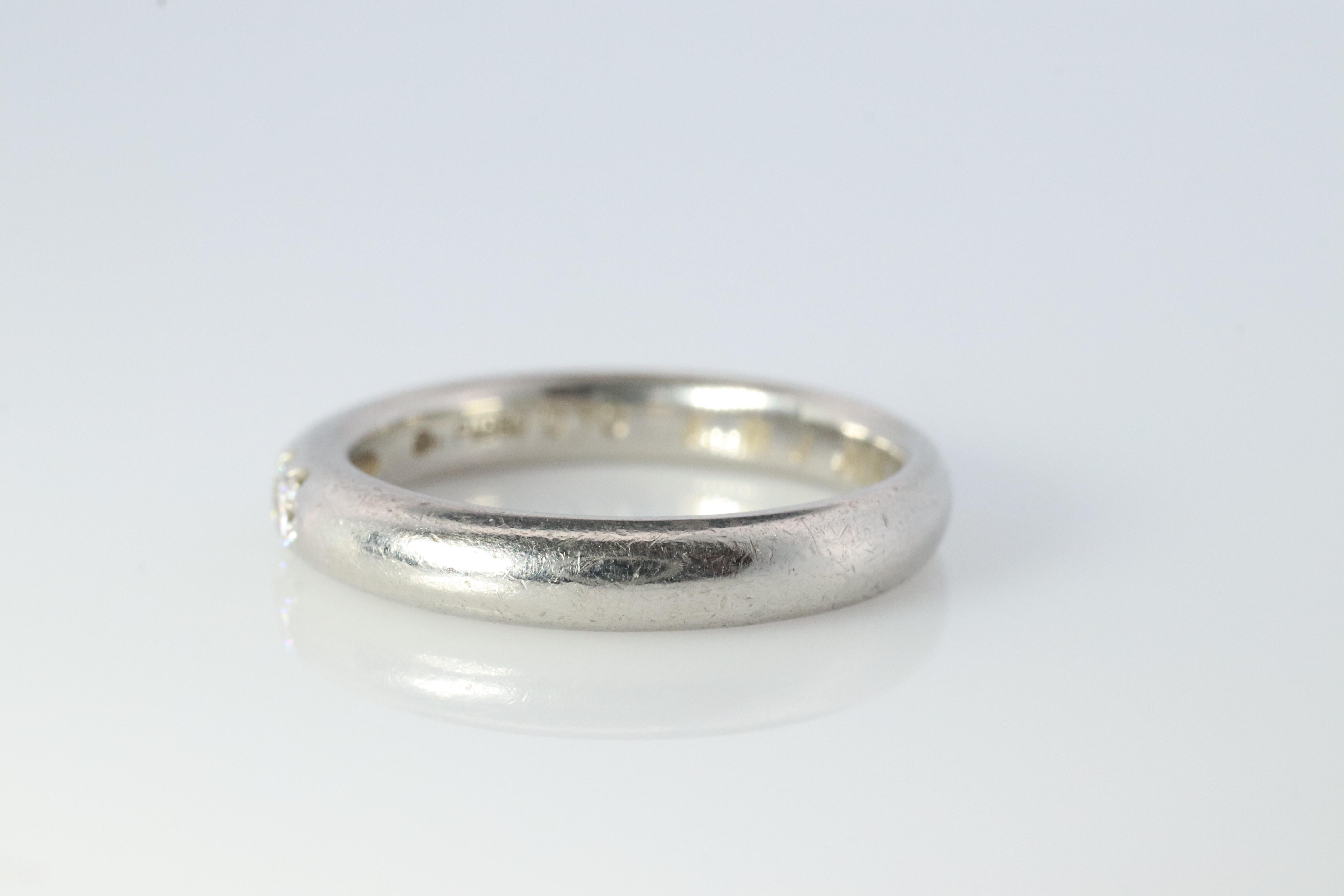 Women's Mikimoto Ring. Vintage Platinum Mikimoto Diamond Bezel set band. Mikimoto PT950 For Sale
