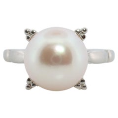 Mikimoto Ring. Vintage Platinum Mikimoto Diamond Pearl ring. PT900 Claw Pearl