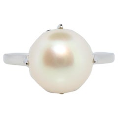 Mikimoto Ring. Vintage Platinum Mikimoto Diamond Pearl ring. PT900 Claw Pearl