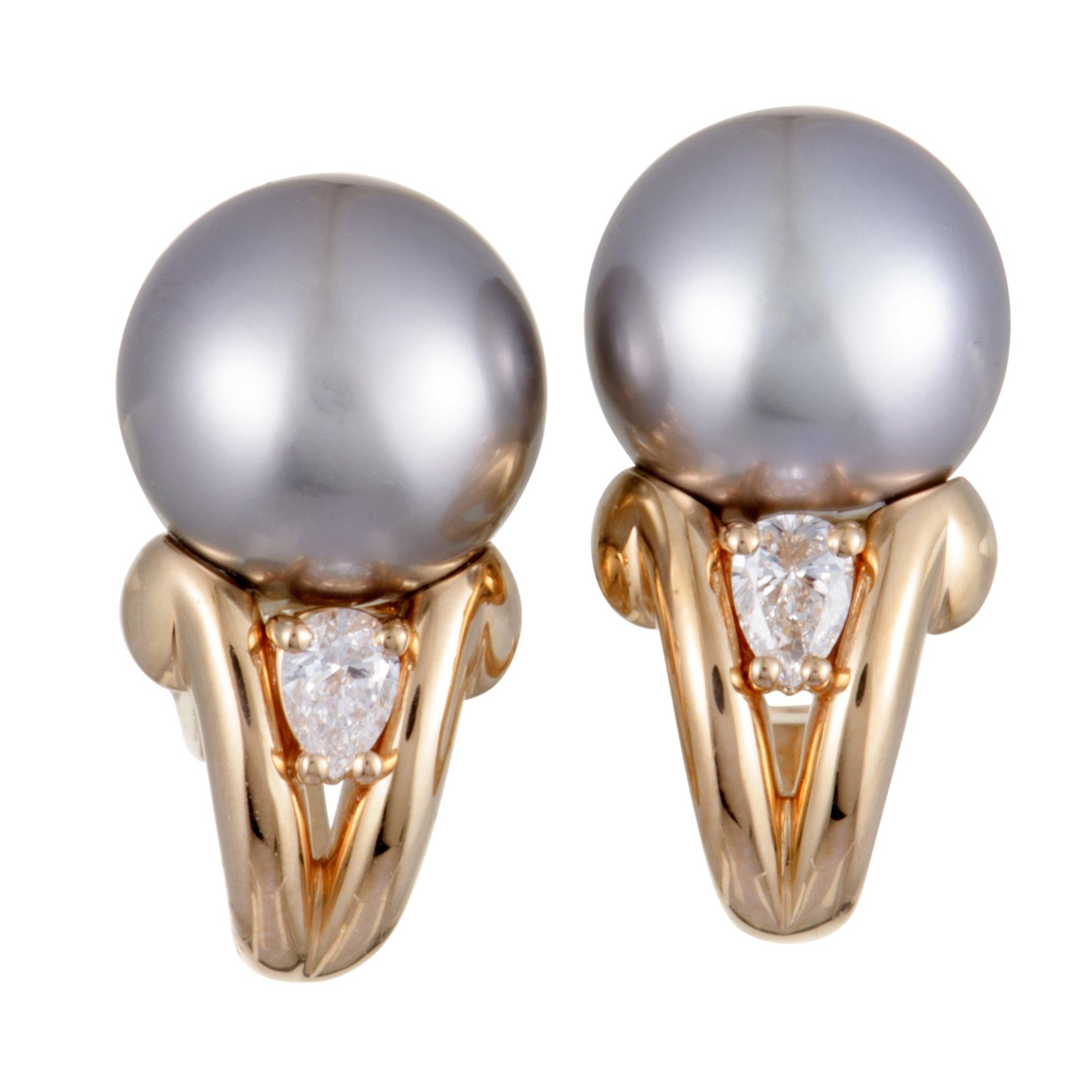 Women's Mikimoto Rose Gold Diamond and Black Pearl Earrings