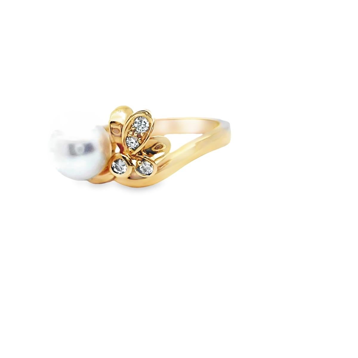 Mikimoto Ring aus Roségold mit Perlen und Diamanten PRH5473Z2 (Rosenschliff) im Angebot