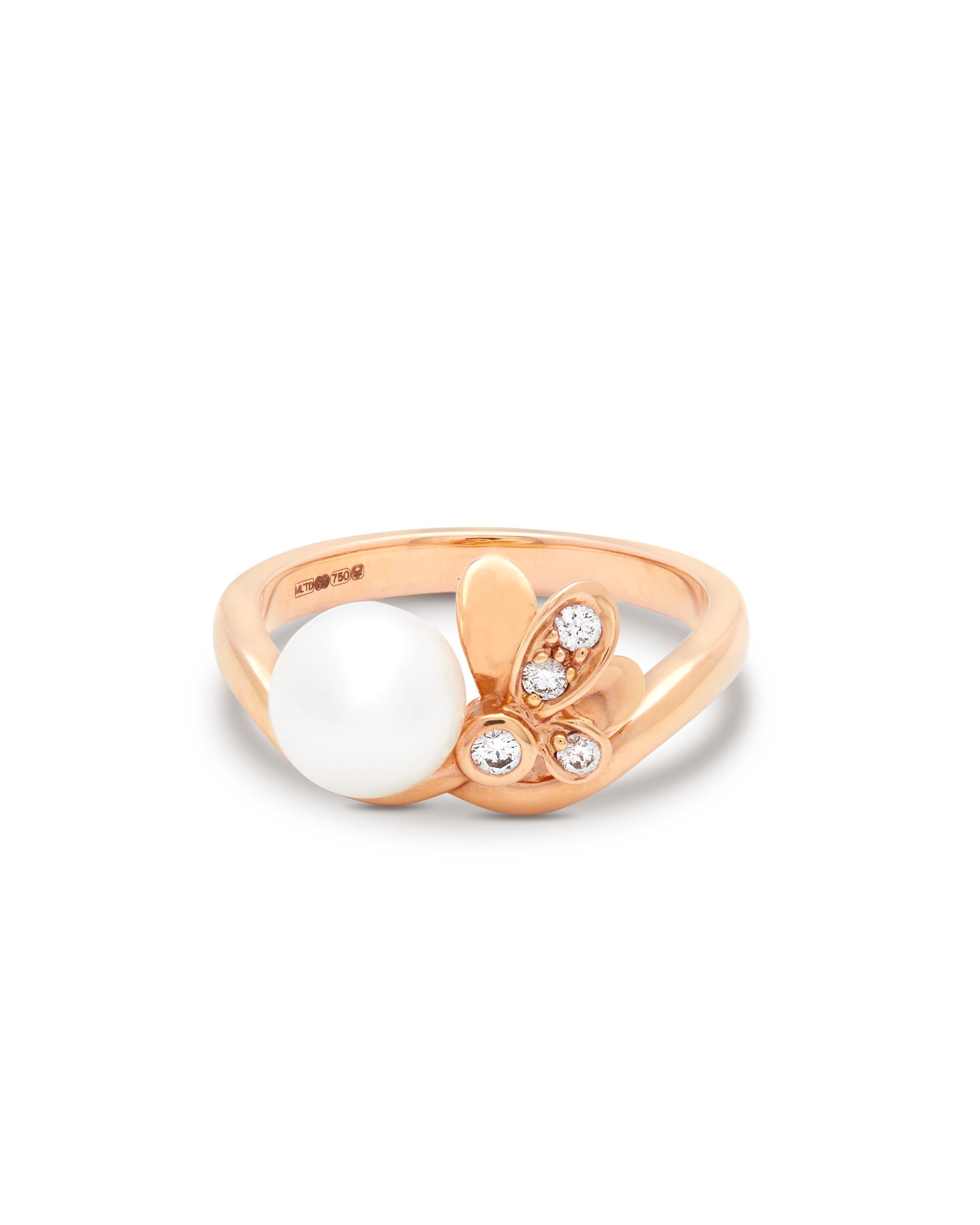 Contemporain Mikimoto, bague en or rose, perles et diamants PRH5473Z2 en vente