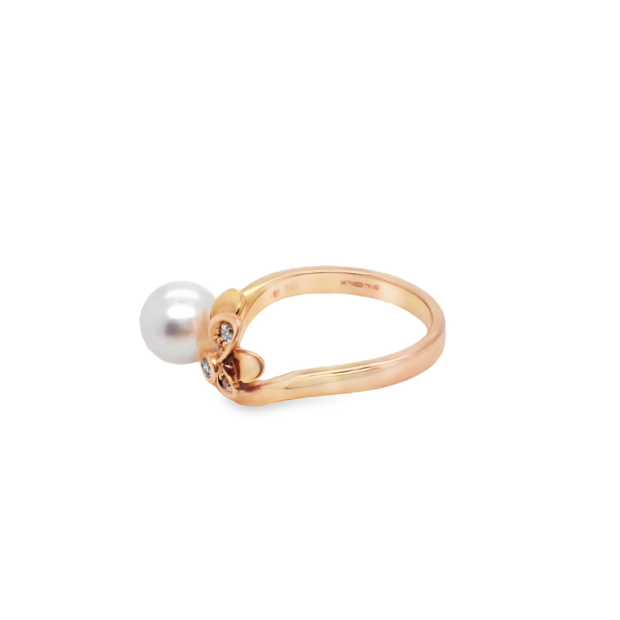 Rose Cut Mikimoto rose gold Pearl & Diamond ring PRH5473Z2 For Sale