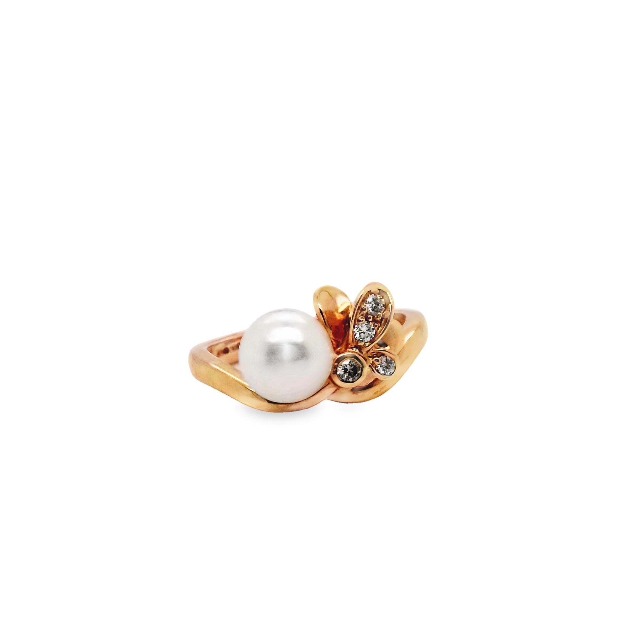 Women's or Men's Mikimoto rose gold Pearl & Diamond ring PRH5473Z2 For Sale