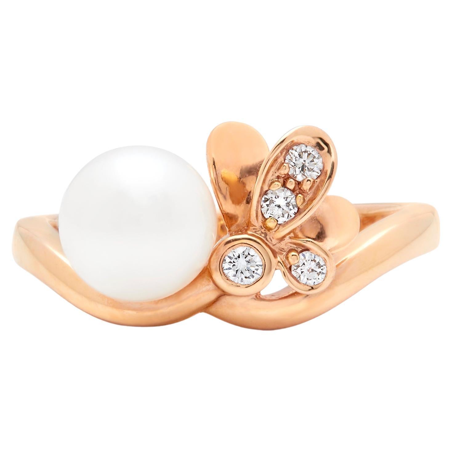 Mikimoto rose gold Pearl & Diamond ring PRH5473Z2 For Sale