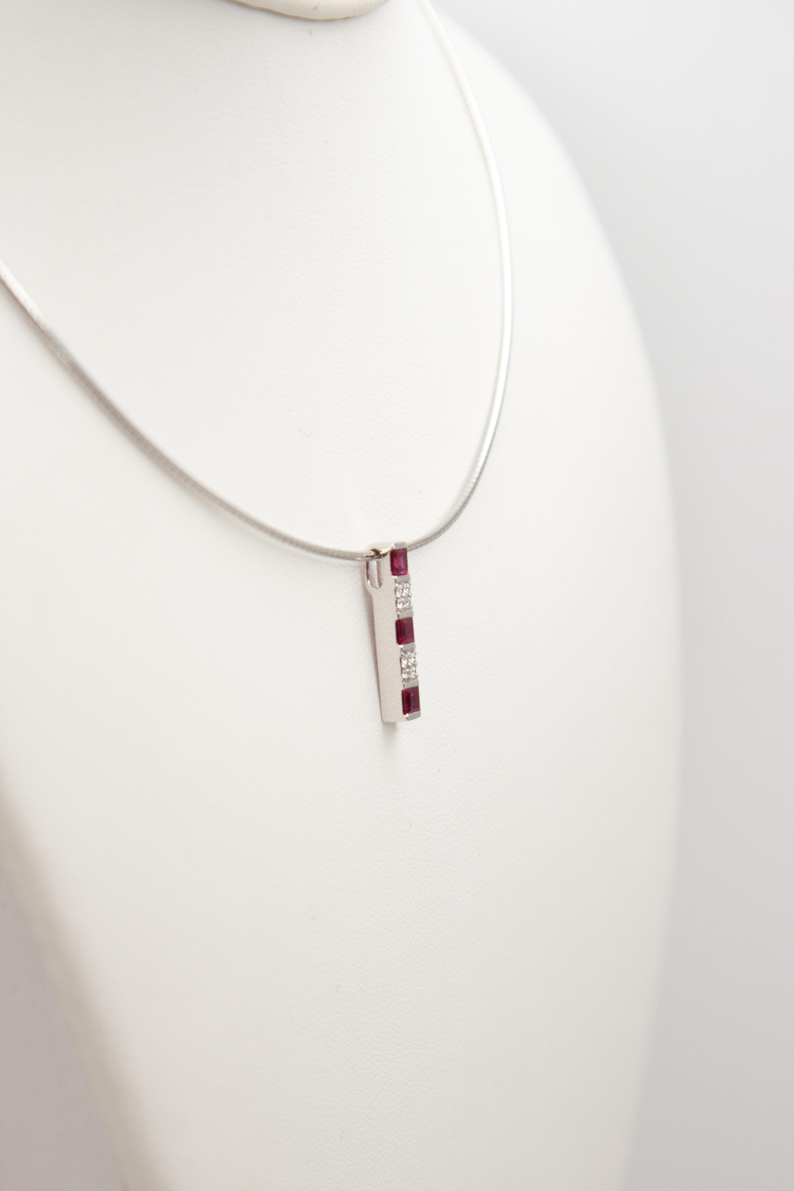Modern MIKIMOTO Ruby and Diamond 18K White Gold Pendant Necklace For Sale