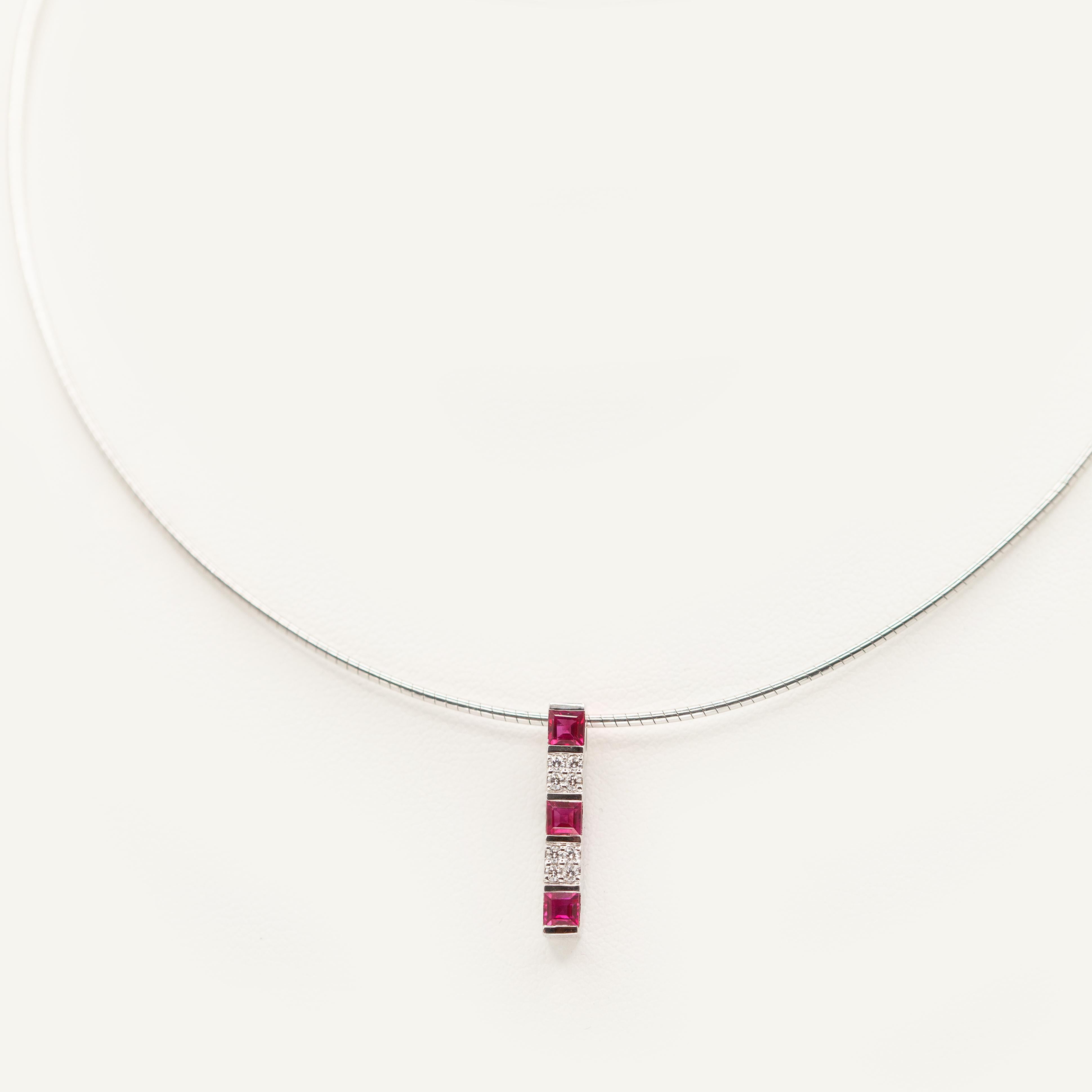 Brilliant Cut MIKIMOTO Ruby and Diamond 18K White Gold Pendant Necklace For Sale