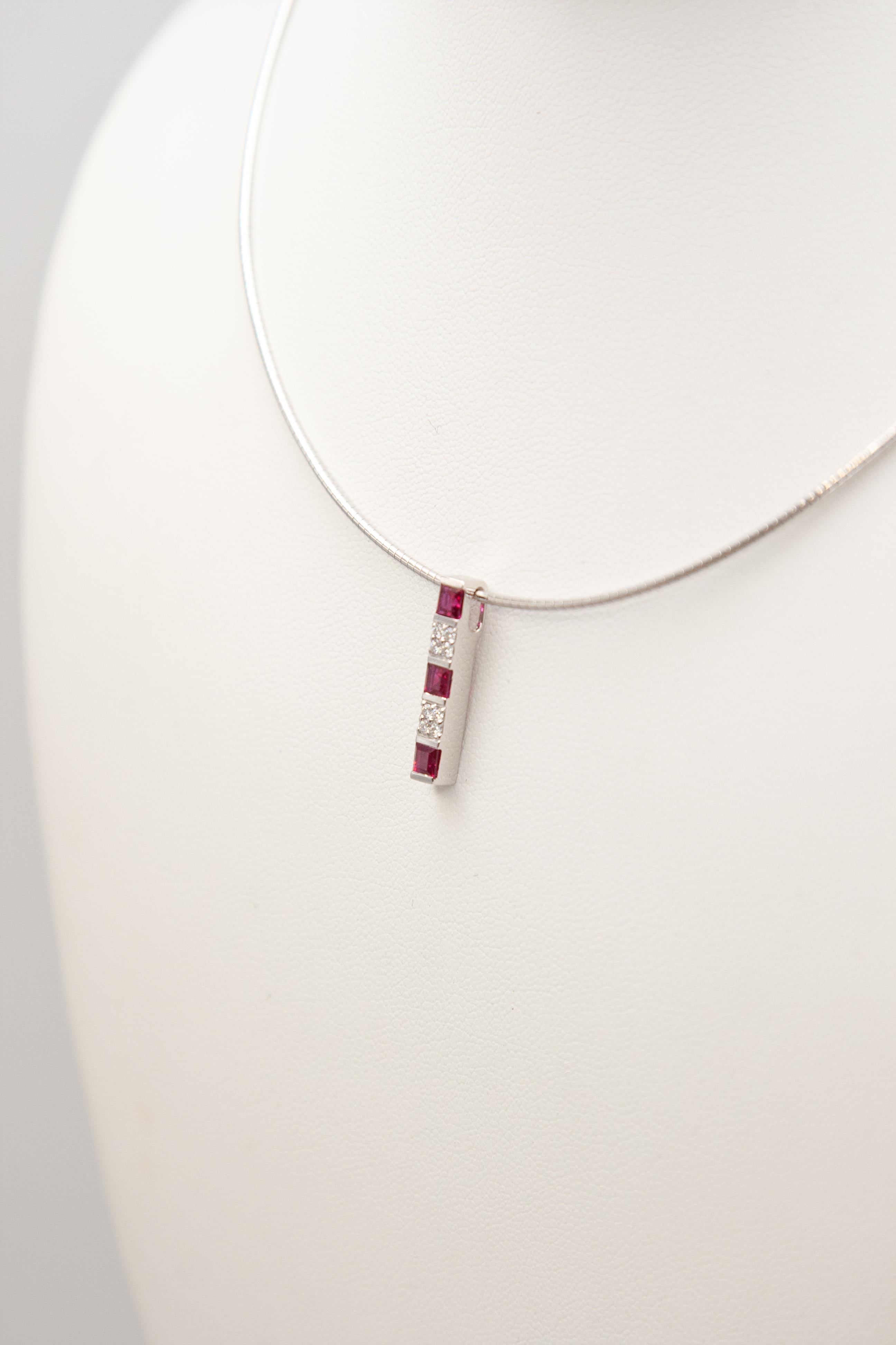 MIKIMOTO Ruby and Diamond 18K White Gold Pendant Necklace In Excellent Condition For Sale In New York, NY