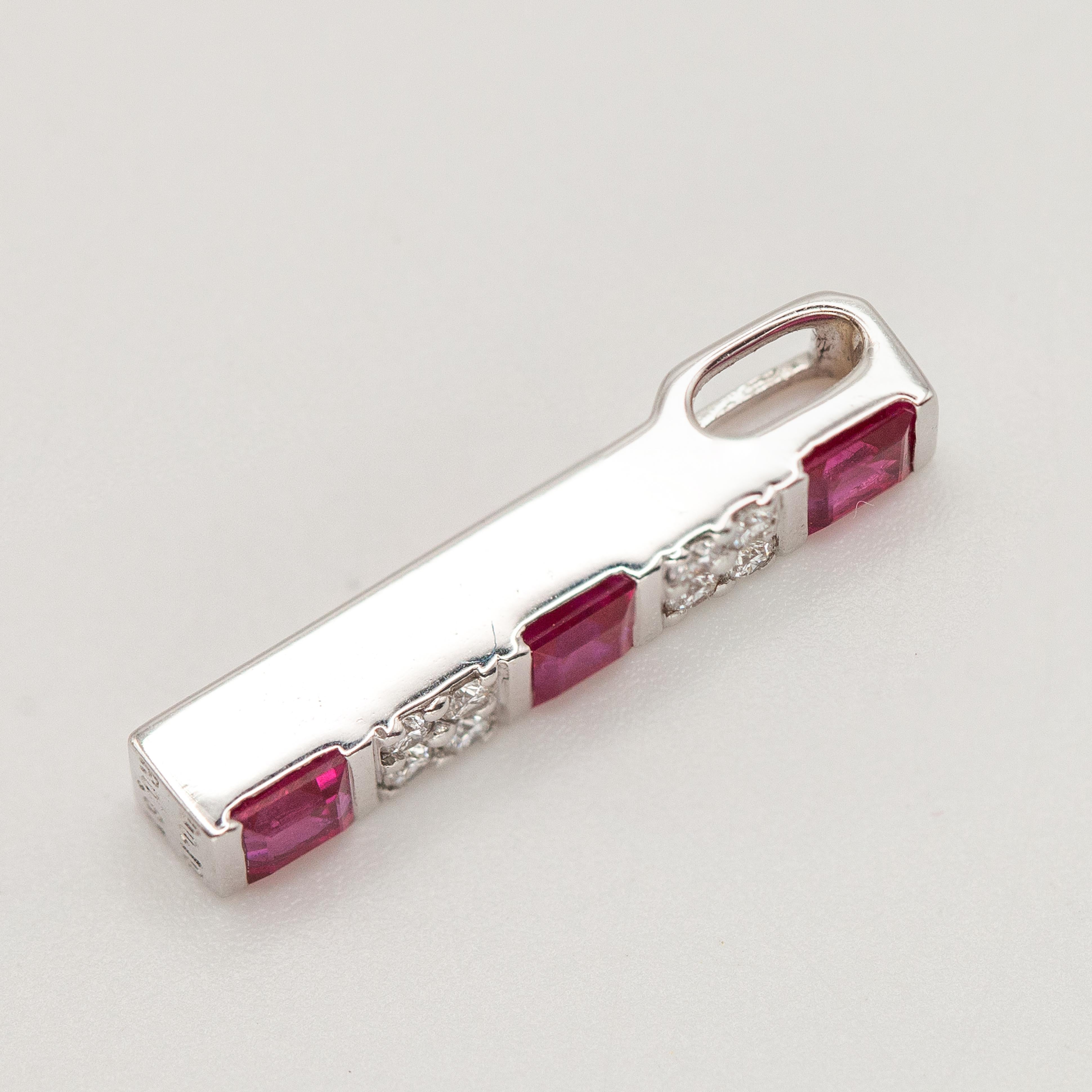 Women's or Men's MIKIMOTO Ruby and Diamond 18K White Gold Pendant Necklace For Sale