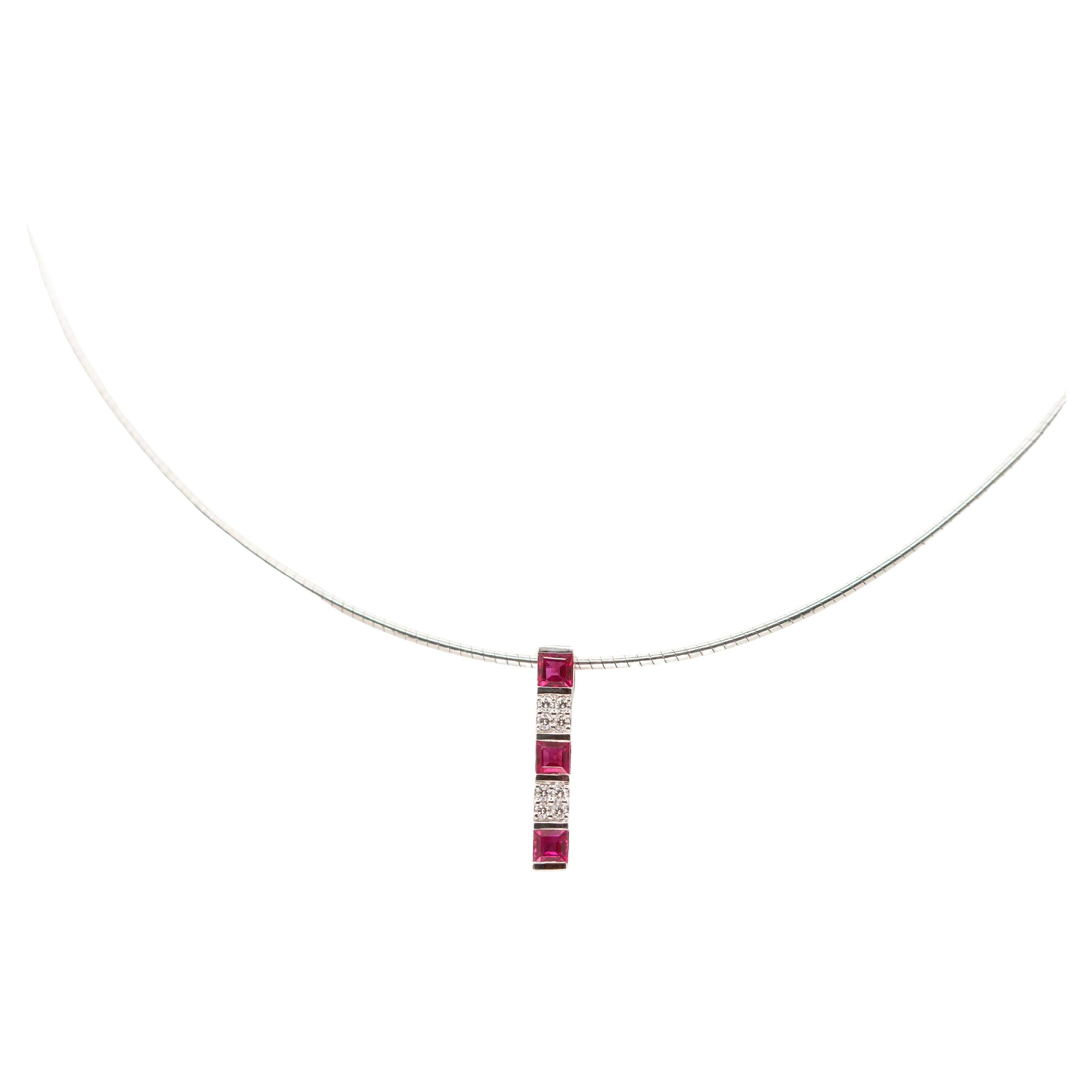 MIKIMOTO Ruby and Diamond 18K White Gold Pendant Necklace For Sale