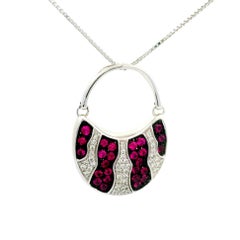 Mikimoto Ruby Diamond 18K White Gold Swing Bag Pendant Chain