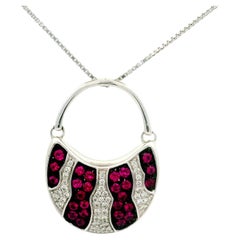 Mikimoto Ruby Diamond 18K White Gold Swing Bag Pendant Chain