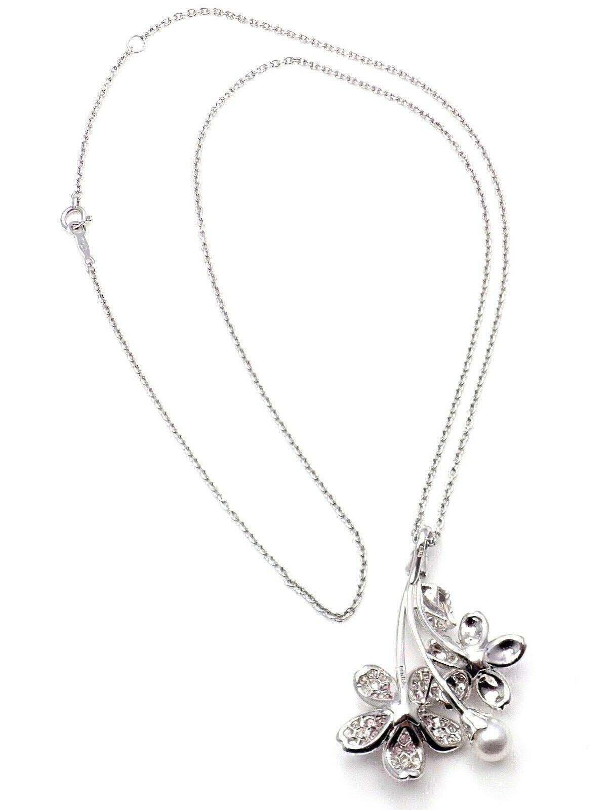 Mikimoto Sakura Diamond Pink Sapphire Pearl Flower White Gold Necklace In New Condition In Holland, PA