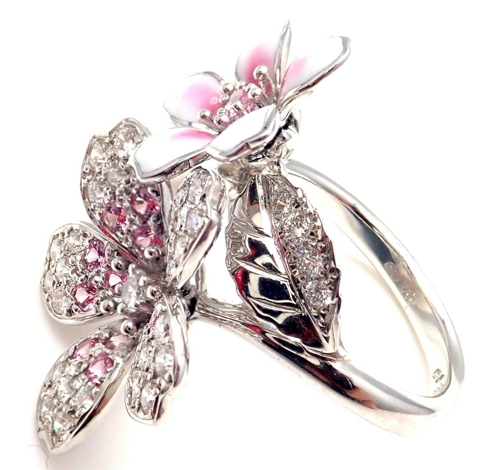 Mikimoto Sakura Diamond Pink Sapphire Pearl White Gold Flower Ring In New Condition In Southampton, PA