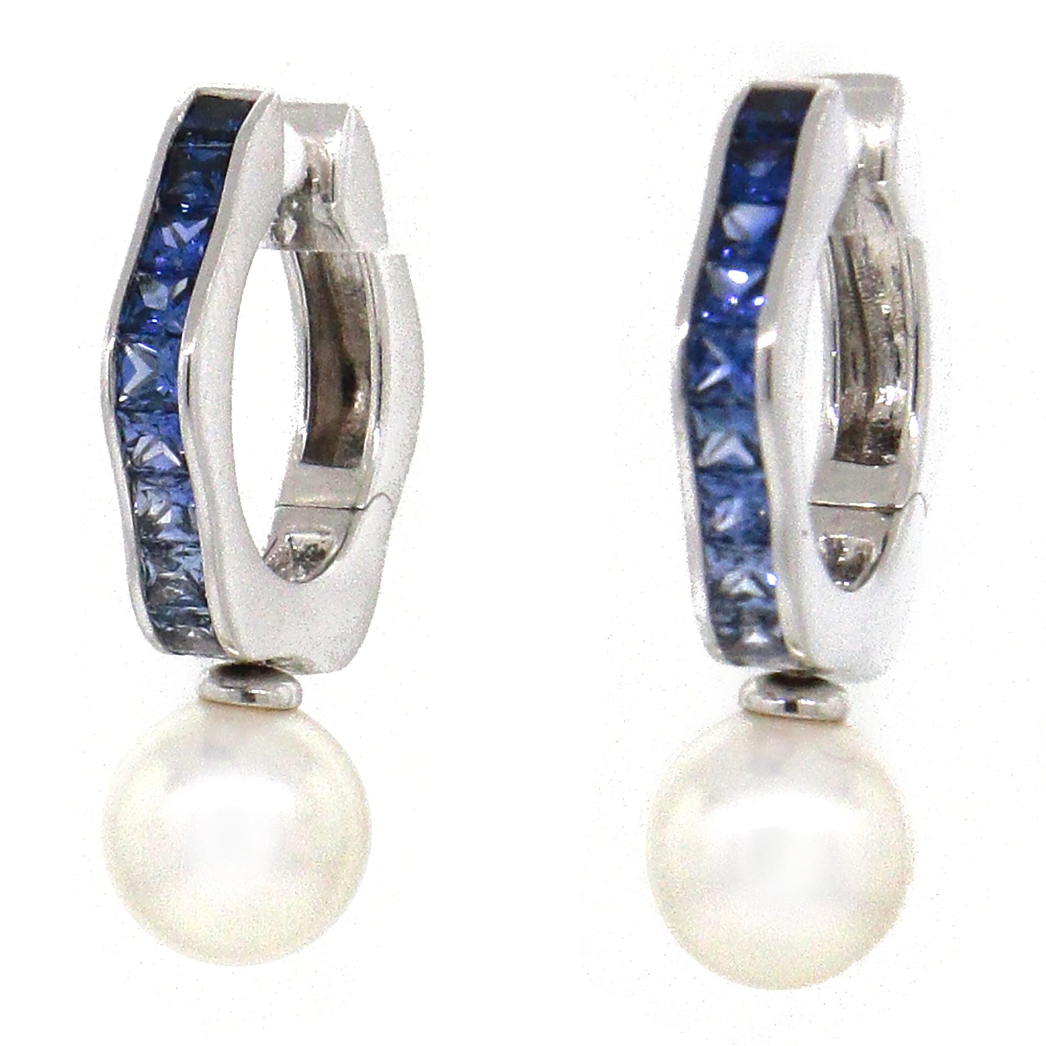 Mikimoto Creolen mit Saphiren und Perlen (Rundschliff)