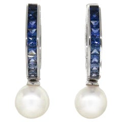 Mikimoto Sapphire and Pearl Hoop Earrings