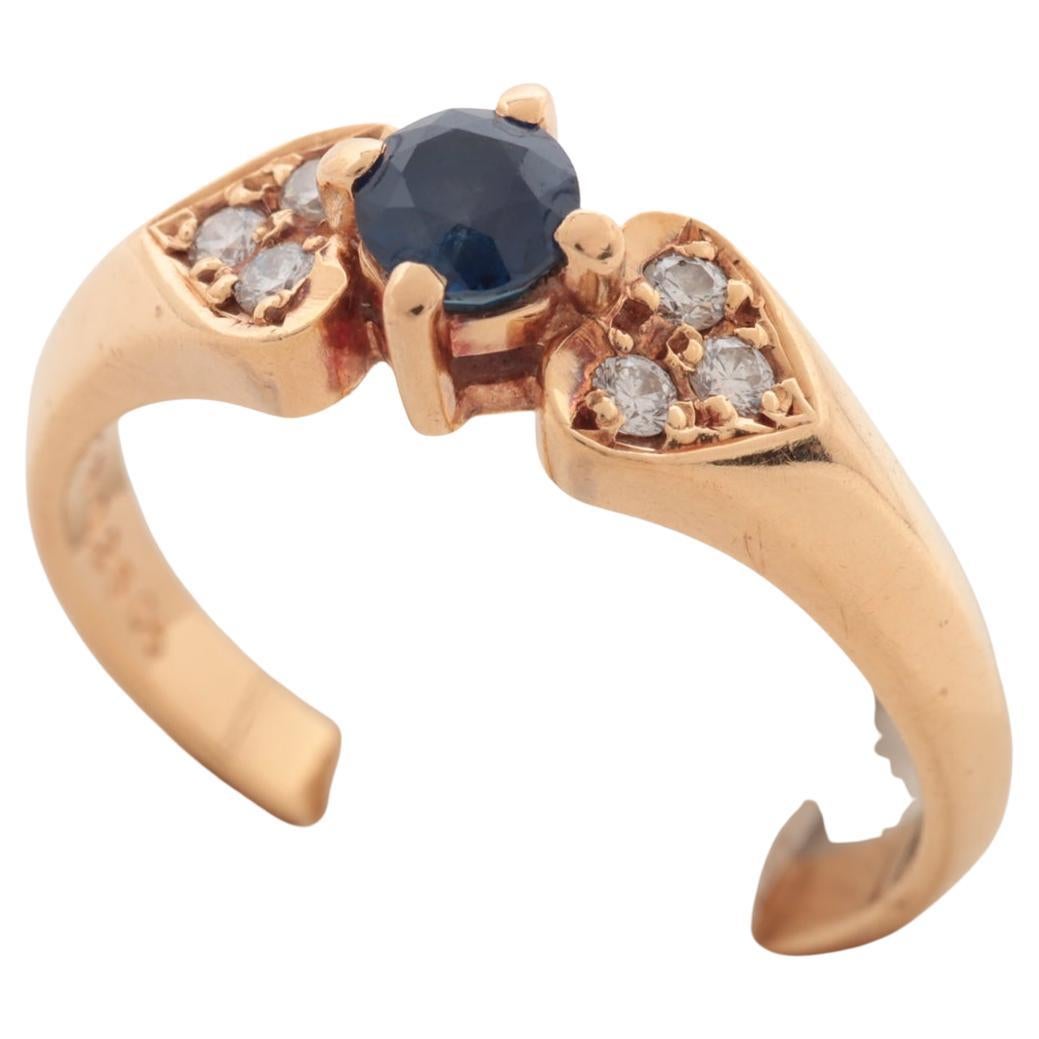 Mikimoto Sapphire Diamond Ring Yellow Gold For Sale