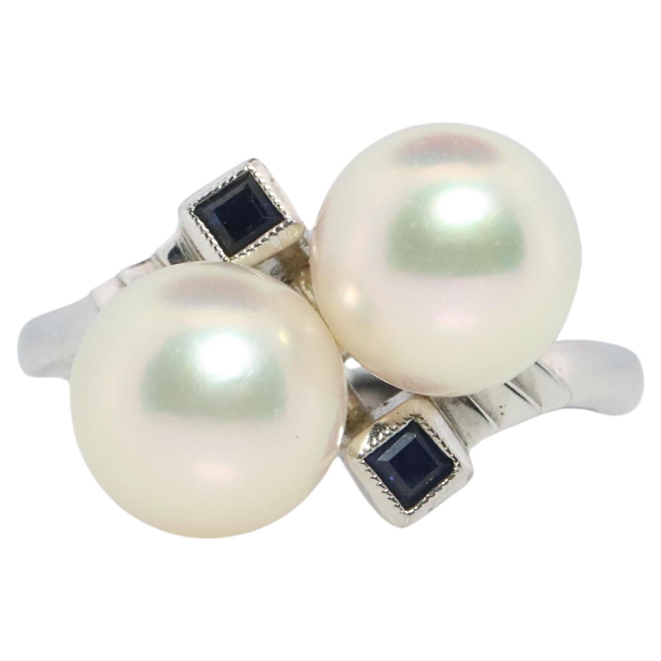Anillo Mikimoto Zafiro Perla. Anillo Mikimoto Zafiro Perla Doble Bypass 14k.
