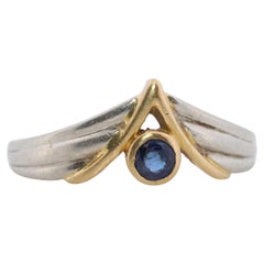 Mikimoto Sapphire Ring. Platinum 18k Mikimoto Sapphire Bezel V Band.