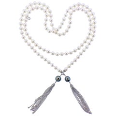 Mikimoto Sautoir Tassel A+ Pearl Gold Diamond Necklace