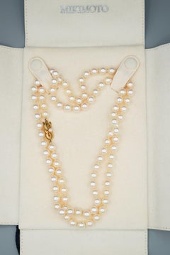 Mikimoto Signed 33-Inch Akoya Pearl 18k Gold Bead Necklace