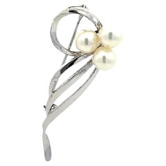 Mikimoto Silver Pearl Brooch Pin