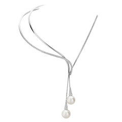 Mikimoto Pearl Necklace/Choker, Wave Design with Diamonds in 18K White Gold 