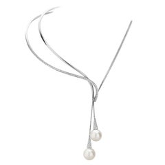 Retro Mikimoto Pearl Necklace/Choker, Wave Design with Diamonds in 18K White Gold 