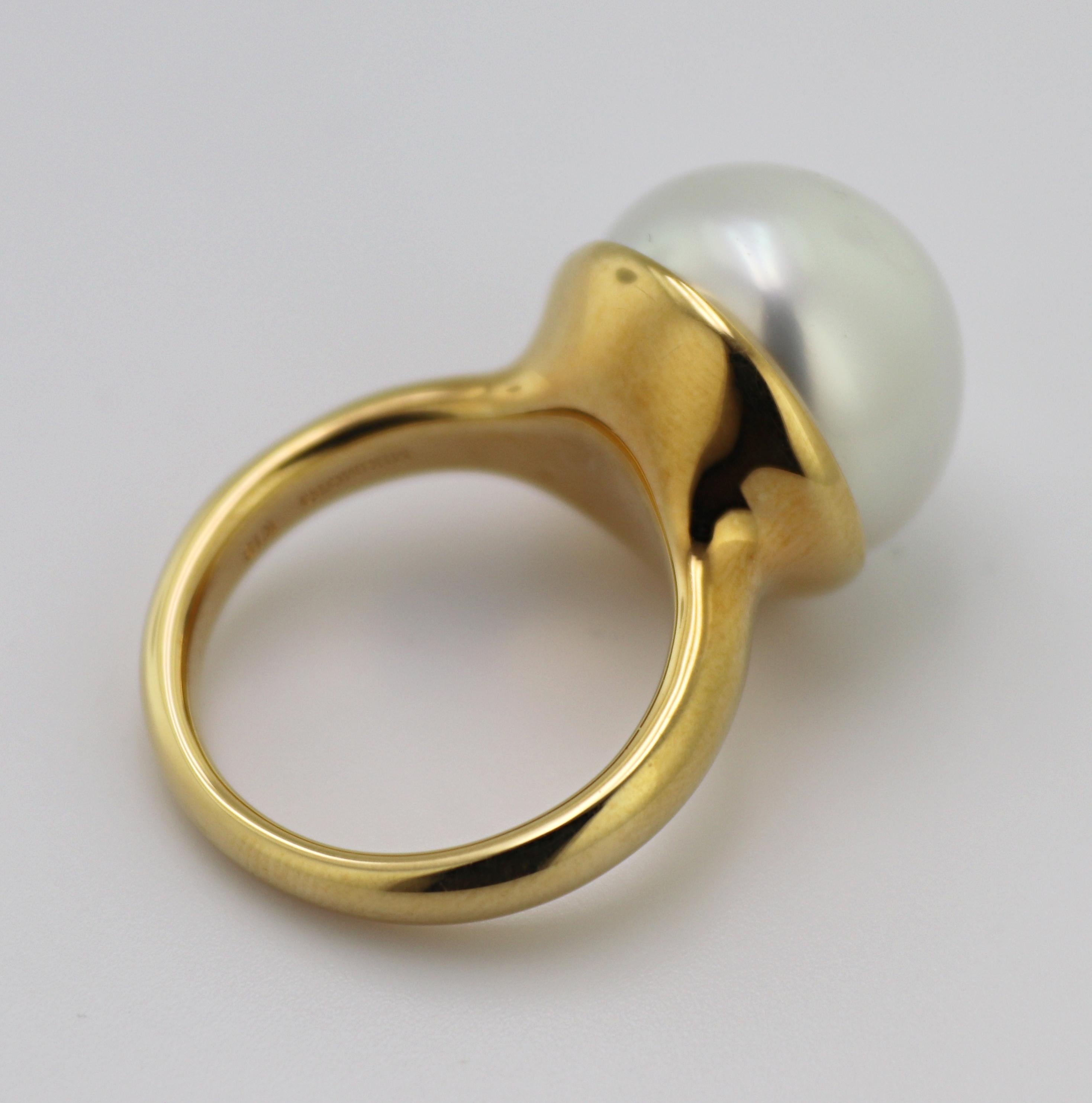 Mikimoto South Sea Cultured Pearl, Yellow Gold Ring For Sale 4
